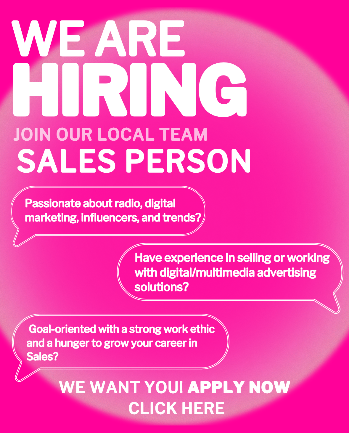 We Are Hiring – Sales Person